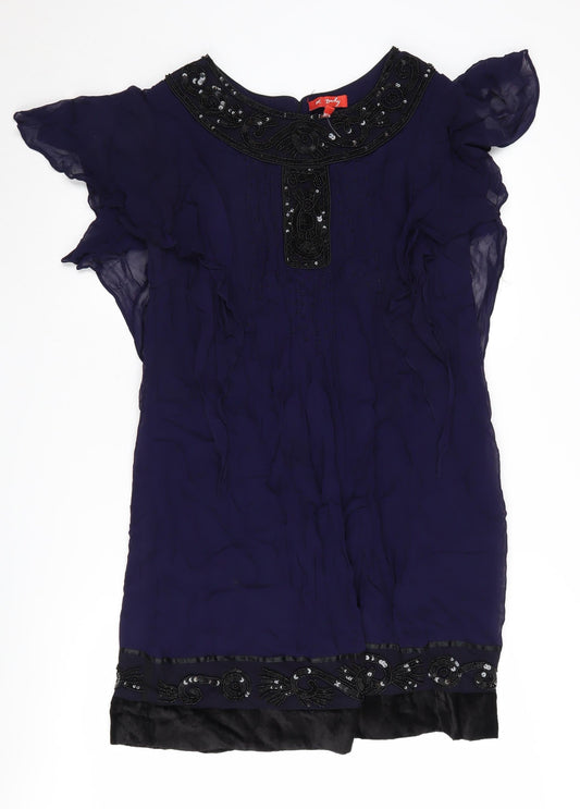 Derhy Women's Blue Party Dress, M, Beaded Accents