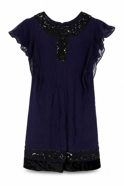 Derhy Women's Blue Party Dress, M, Beaded Accents