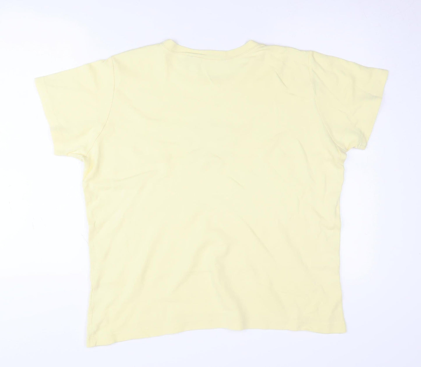 EWM Women's Yellow Cotton Crew Neck T-Shirt, Size L, Beaded Accent