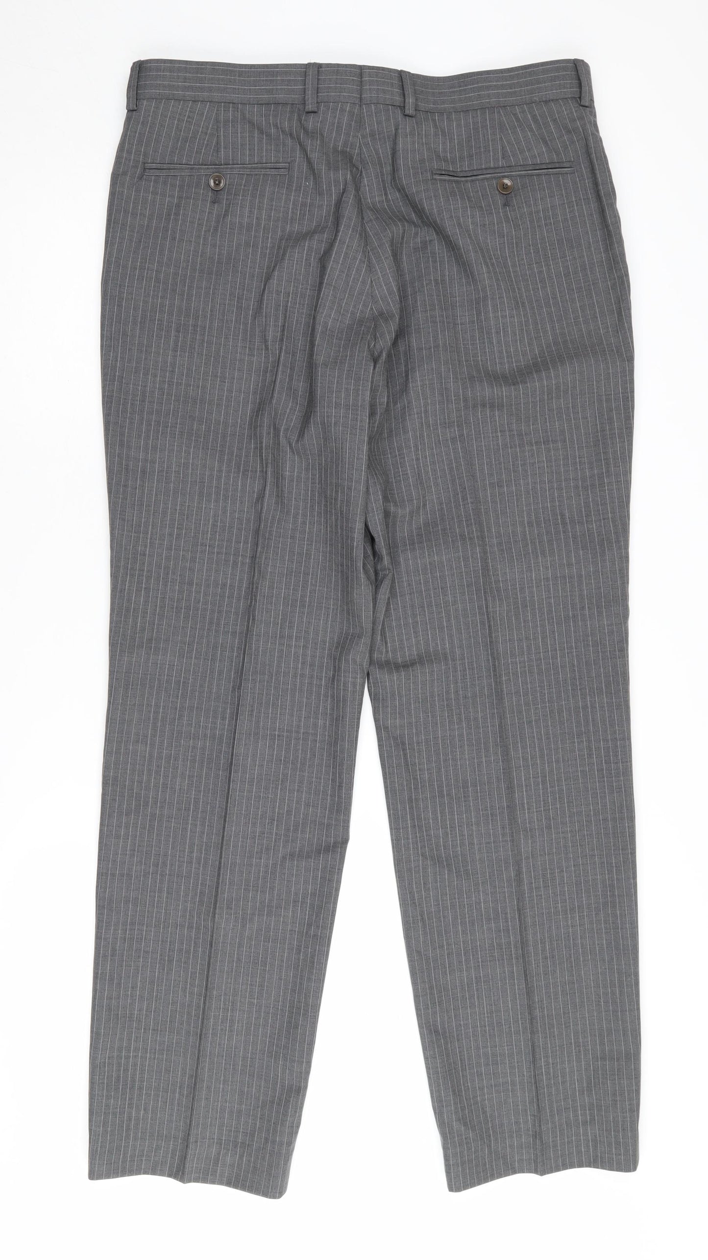 Marks and Spencer Men's Grey Wool Trousers, 34 Waist, Striped, Business