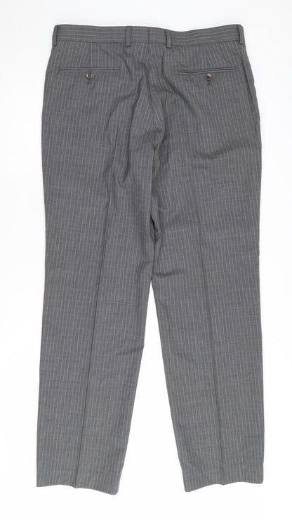 Marks and Spencer Men's Grey Wool Trousers, 34 Waist, Striped, Business