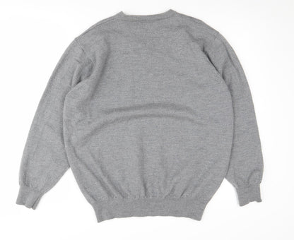 Oscar Jacobson Men's Grey V-Neck Wool Jumper - 2XL