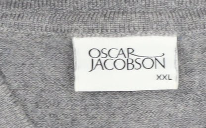 Oscar Jacobson Men's Grey V-Neck Wool Jumper - 2XL