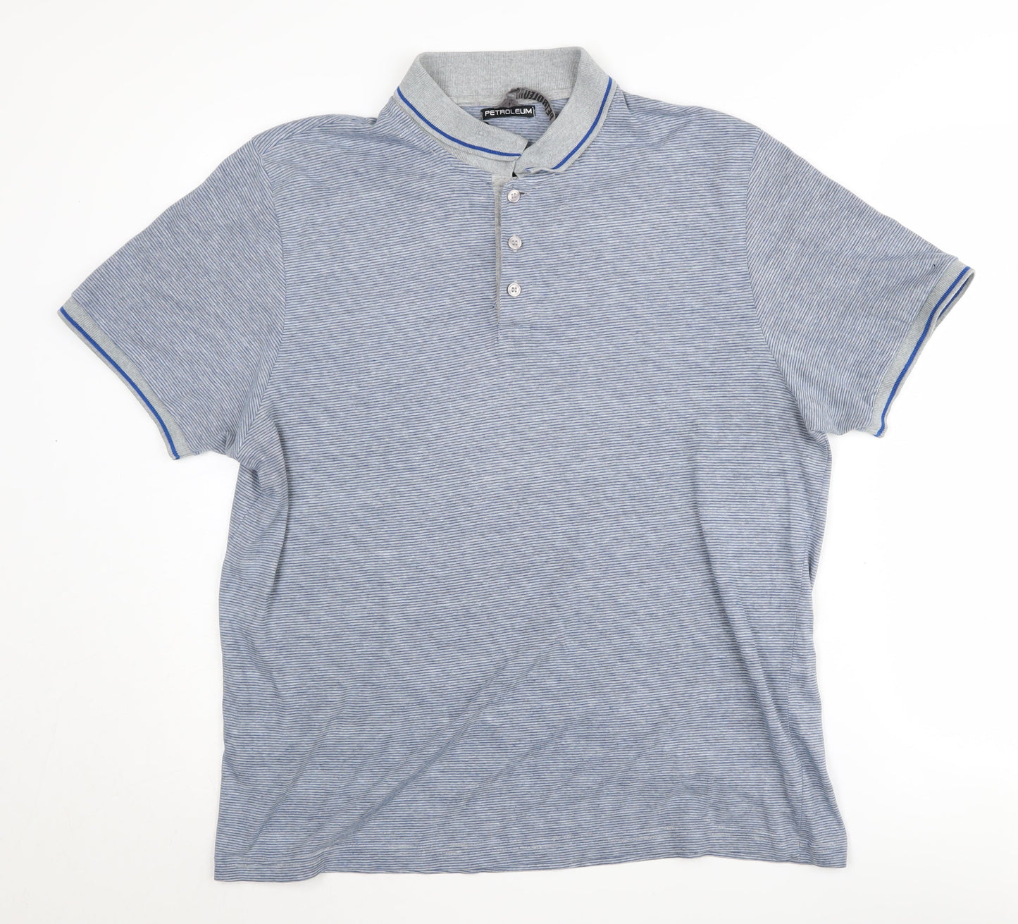 Petroleum Men's Blue XL Striped Cotton Polo