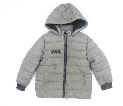 Boys Grey Batman Puffer Jacket 3-4 Years Hooded Winter