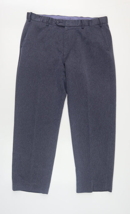Marks & Spencer Men's Blue Regular Trousers, L, Workwear