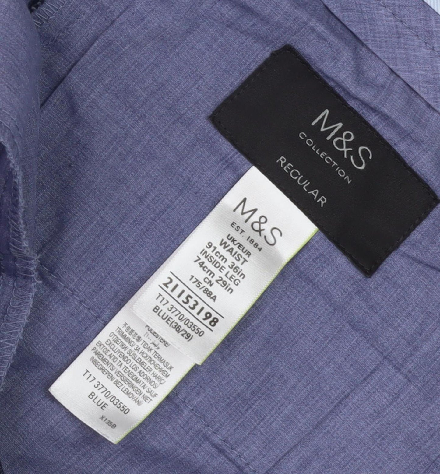 Marks & Spencer Men's Blue Regular Trousers, L, Workwear