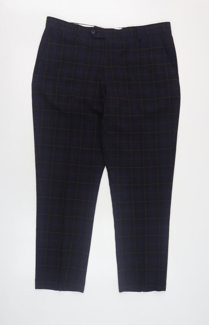 Next Men's Black Check Trousers 36 Regular Fit
