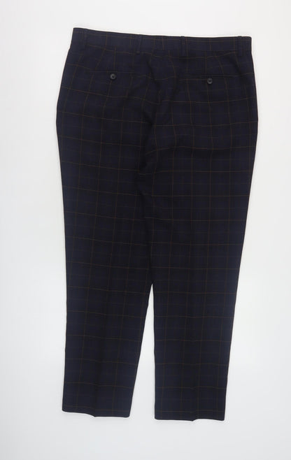 Next Men's Black Check Trousers 36 Regular Fit