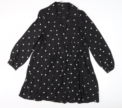 Zara Women's Black Polka Dot Shirt Dress S