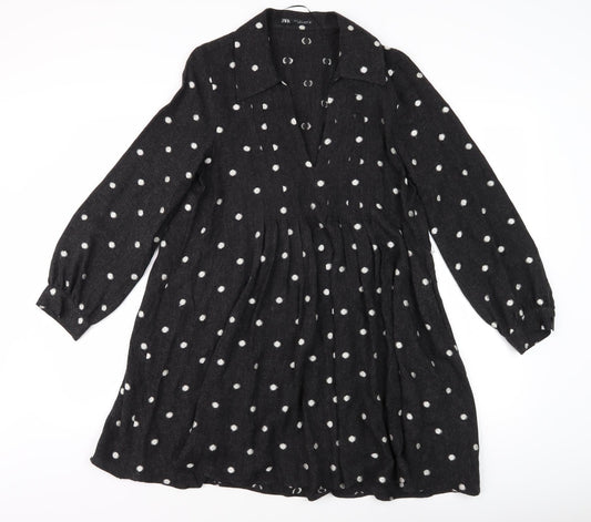 Zara Women's Black Polka Dot Shirt Dress S