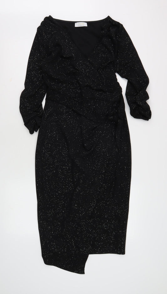 Quiz Women's Black Long Sleeve V-Neck Party Dress