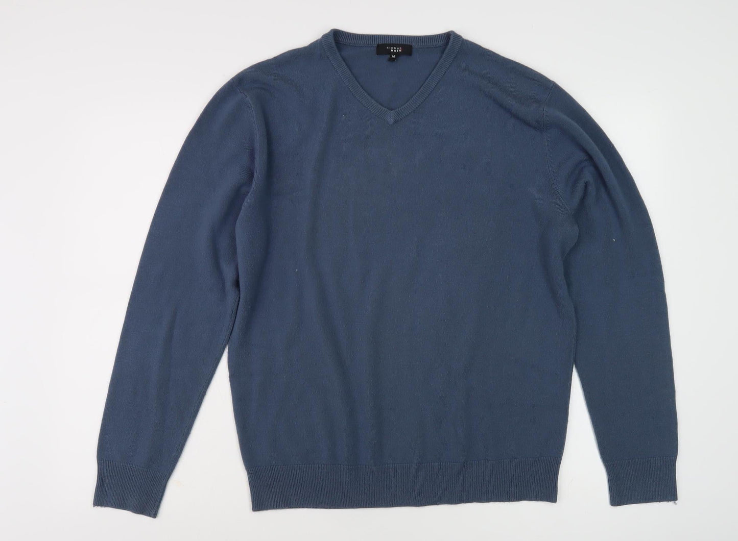 Thomas Nash Men's Blue V-Neck Pullover Jumper Size M