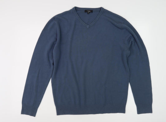 Thomas Nash Men's Blue V-Neck Pullover Jumper Size M