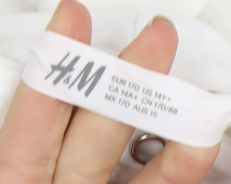 H&M Girls White Hoodie, Sequin Print, Size 14Y, Casual