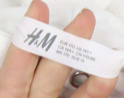 H&M Girls White Hoodie, Sequin Print, Size 14Y, Casual