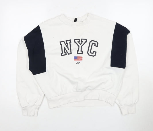 H&M Unisex White NYC Sweatshirt, Size 10, Casual Style