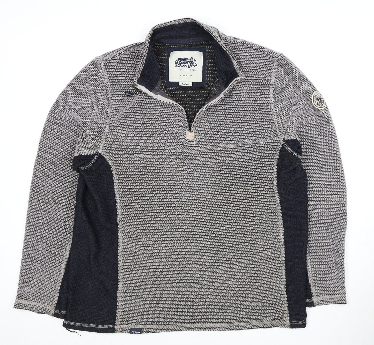 Weird Fish Grey Full Zip Knit Sweatshirt Large
