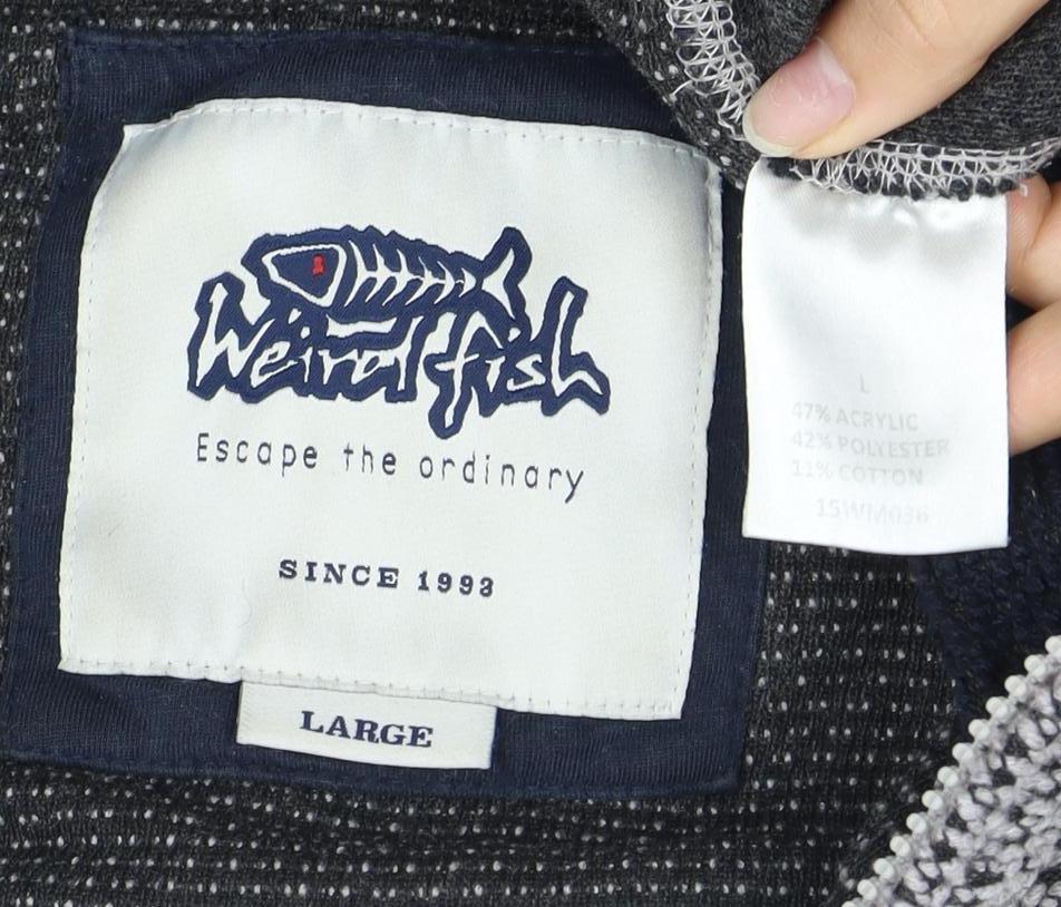 Weird Fish Grey Full Zip Knit Sweatshirt Large