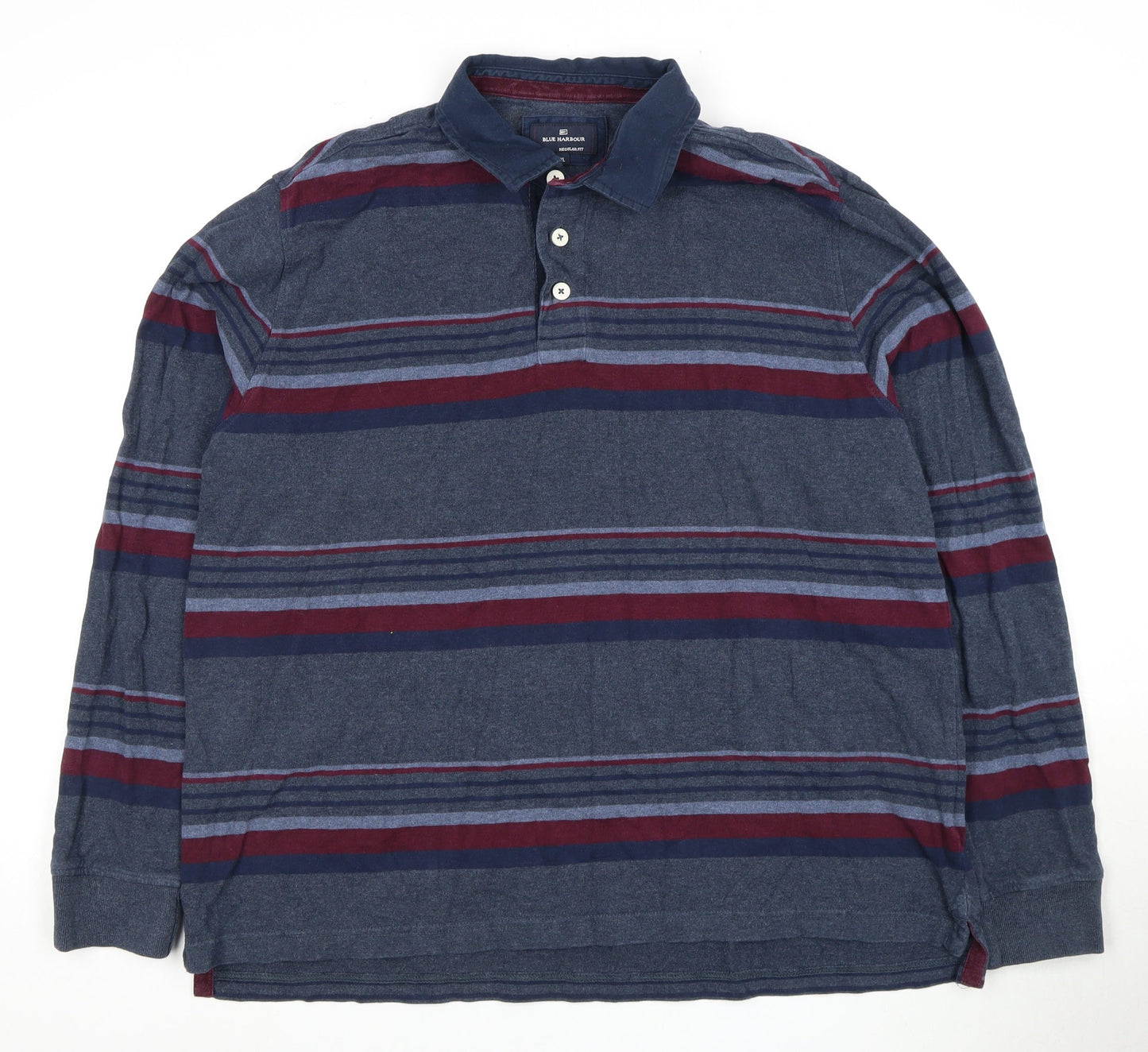 Marks and Spencer Men's Blue XL Striped Polo Shirt