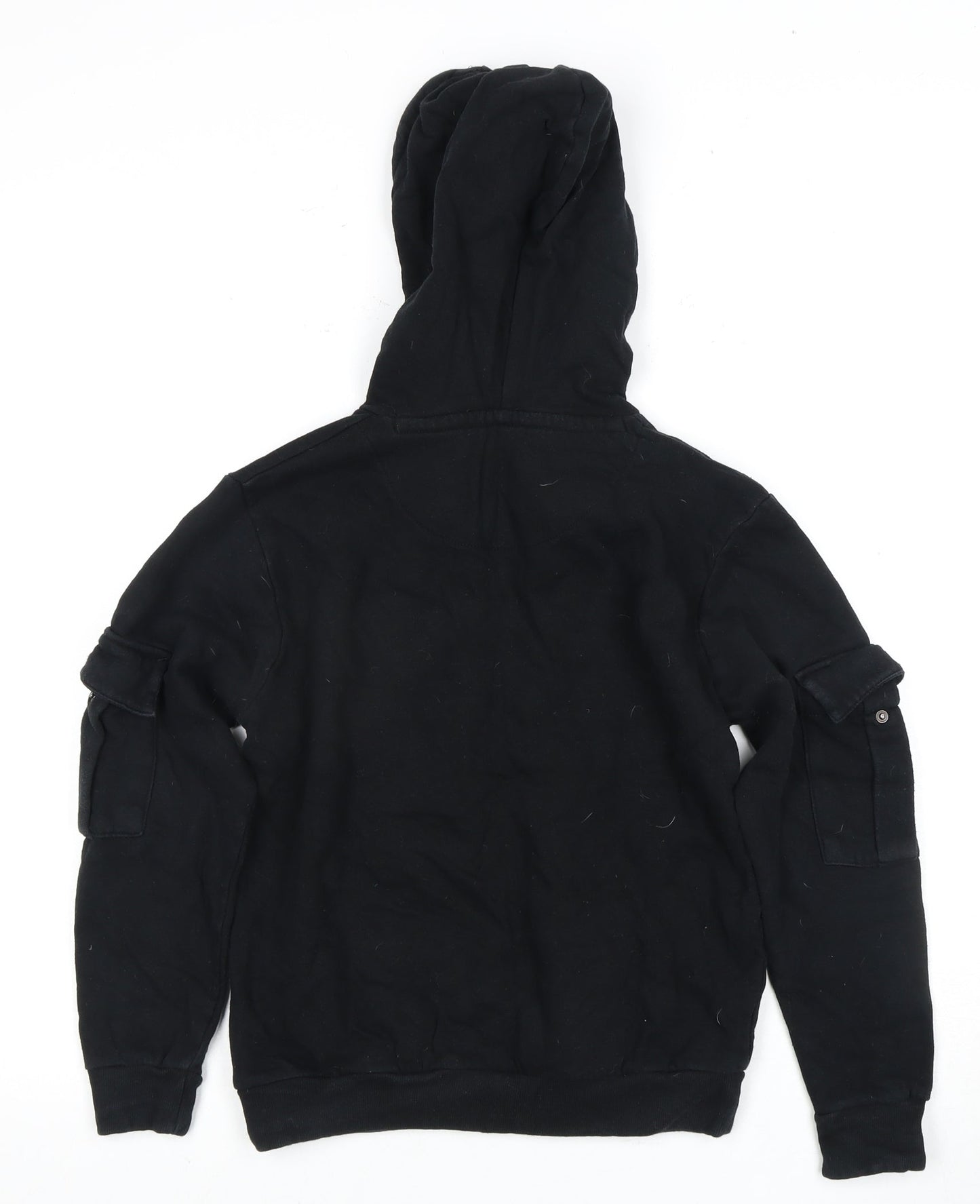 Boys DFND Black Pullover Hoodie with Logo and Zipper Accents, Size 12