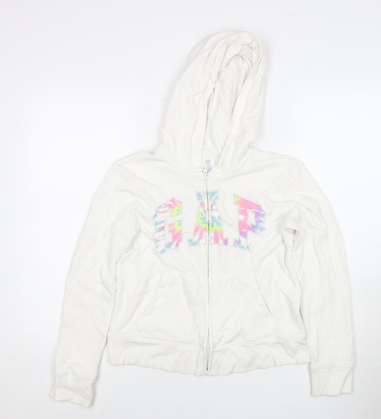 GAP Girls White Full Zip Hoodie - Size 14-16 Years, Logo Accent
