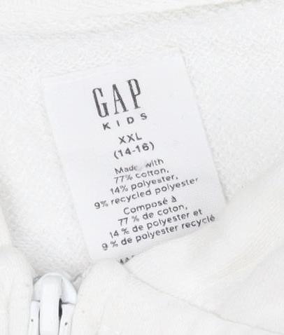 GAP Girls White Full Zip Hoodie - Size 14-16 Years, Logo Accent
