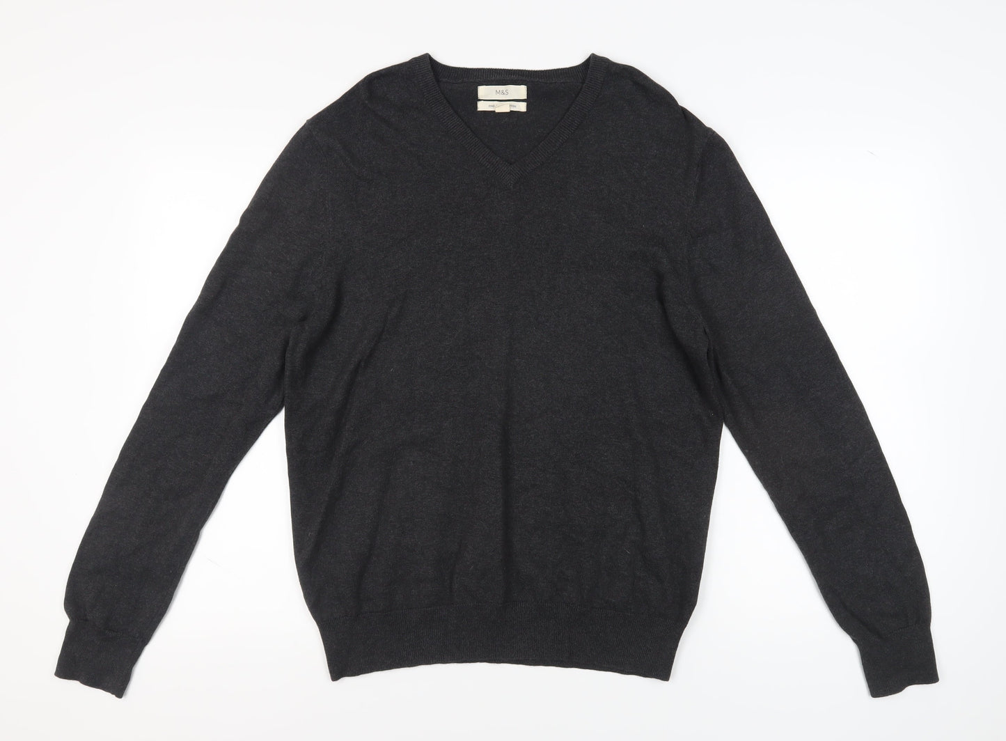 Marks & Spencer Men's Black V-Neck Pullover Jumper L