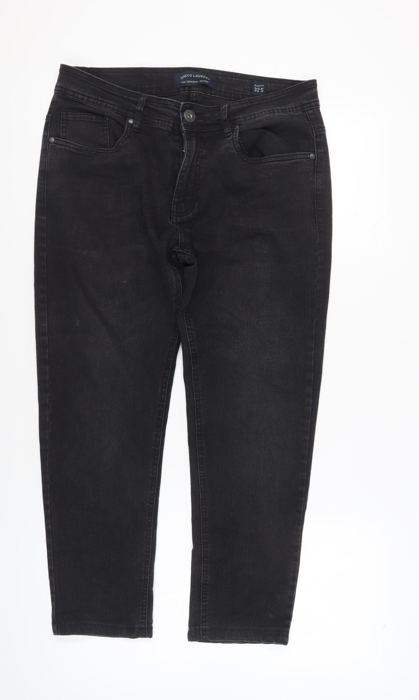 Mens UK Size 32 Tokyo Laundry Slim Fit Straight Black Jeans