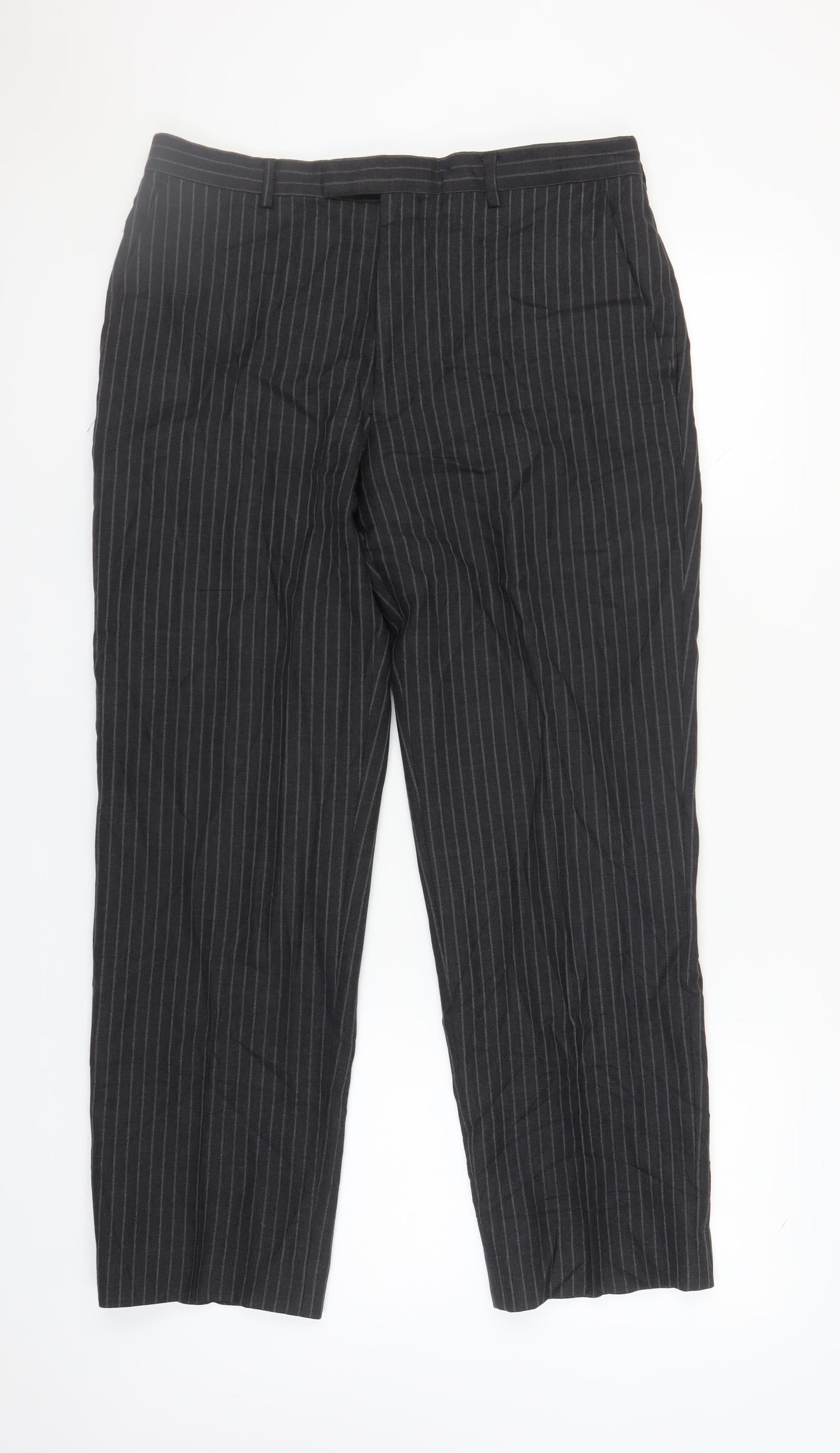Austin Reed Men's Black Wool Striped Trousers 34S