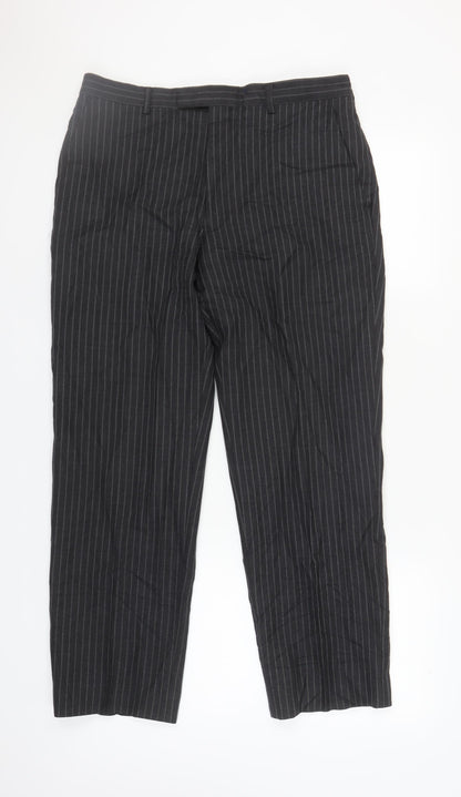 Austin Reed Men's Black Wool Striped Trousers 34S