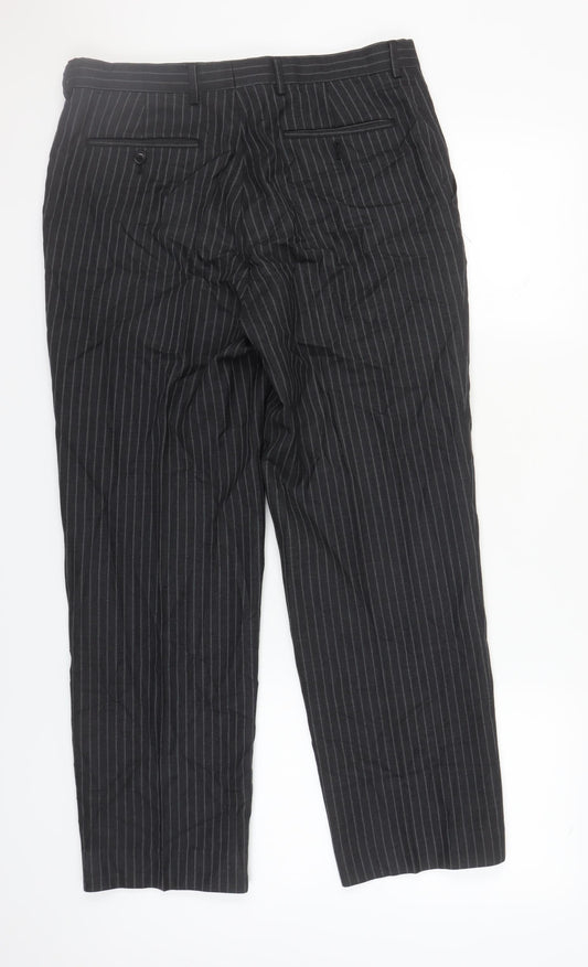 Austin Reed Men's Black Wool Striped Trousers 34S