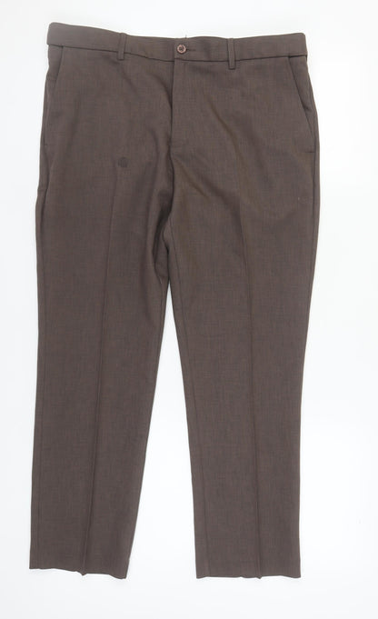 Mens UK Size 36 Farah Classic Fit Dress Pants Brown Trousers