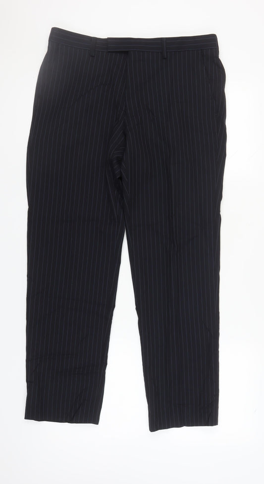 Marks and Spencer Men's Blue Striped Trousers, Size 34