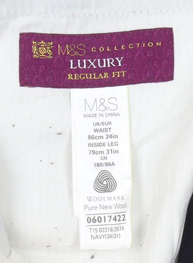 Marks and Spencer Men's Blue Striped Trousers, Size 34