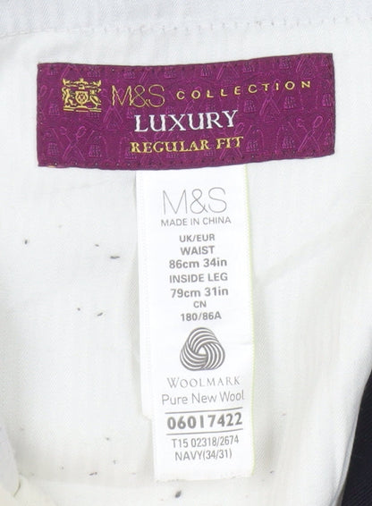 Marks and Spencer Men's Blue Striped Trousers, Size 34