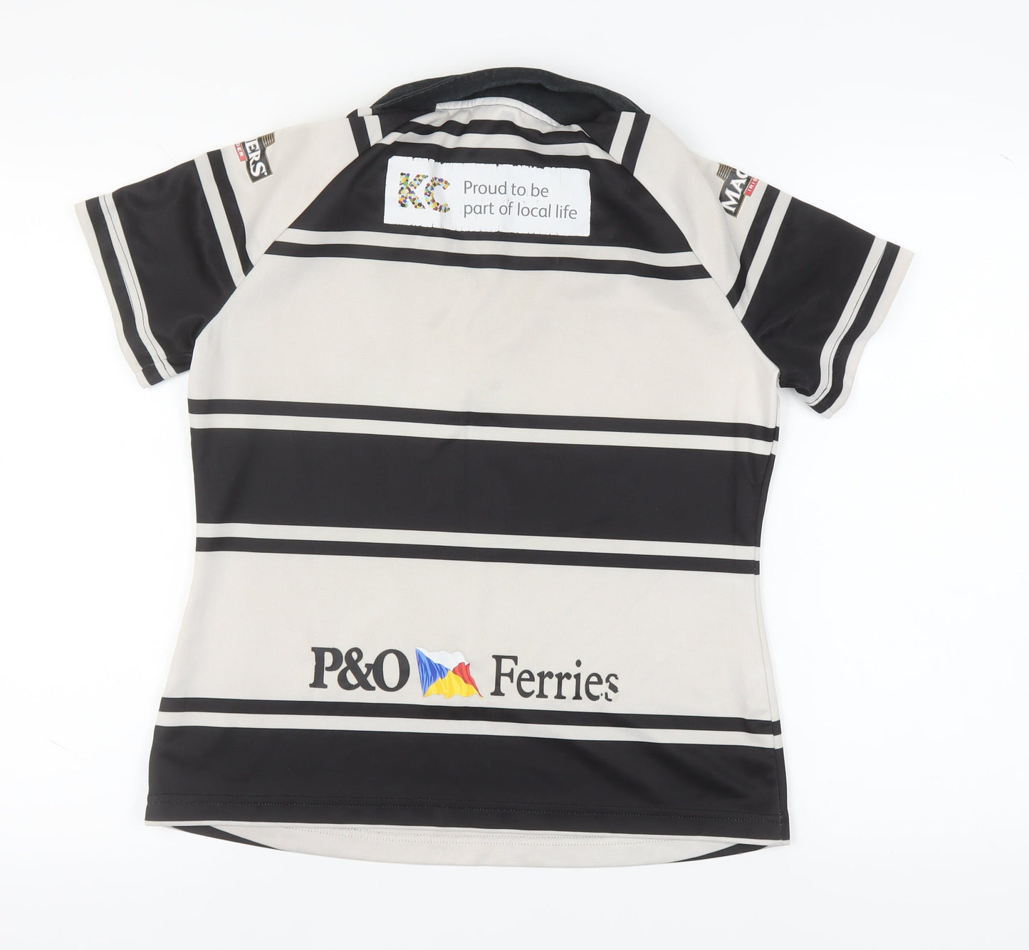 ISC Women's Black Polo Shirt, Size 12, Stripe Pattern