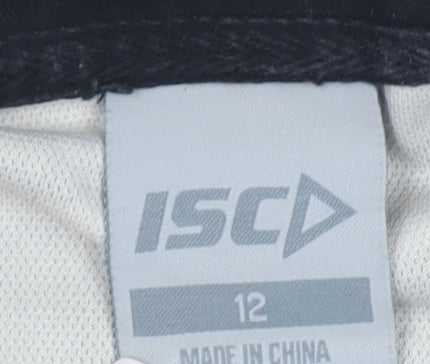 ISC Women's Black Polo Shirt, Size 12, Stripe Pattern