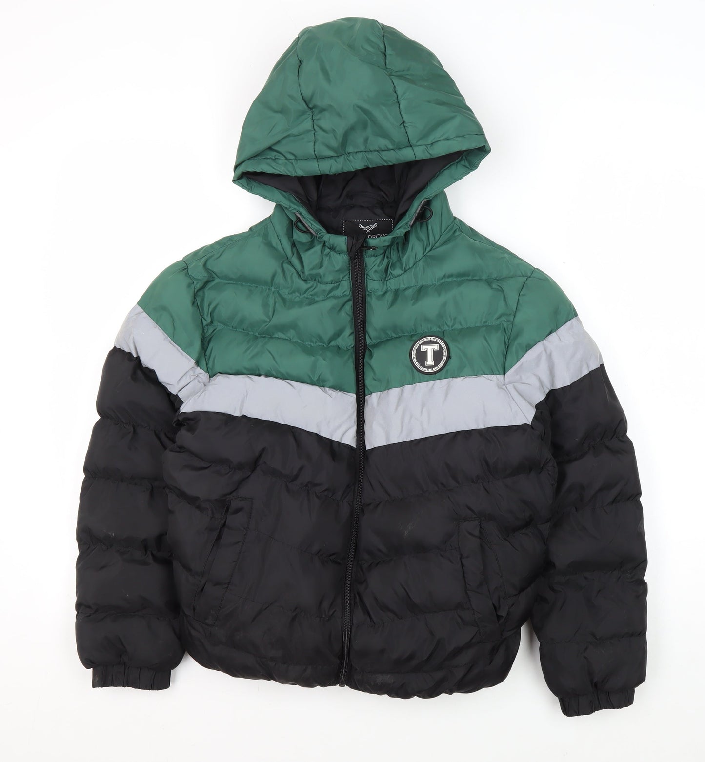 Threadboys Boys Green Colourblock Puffer Jacket 9-10 Years