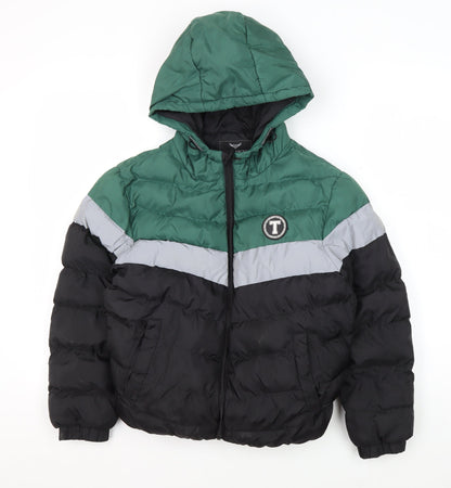 Threadboys Boys Green Colourblock Puffer Jacket 9-10 Years