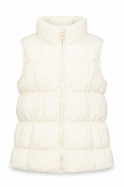 Front view of Lands' End girls’ ivory puffer jacket 10-11 years winter