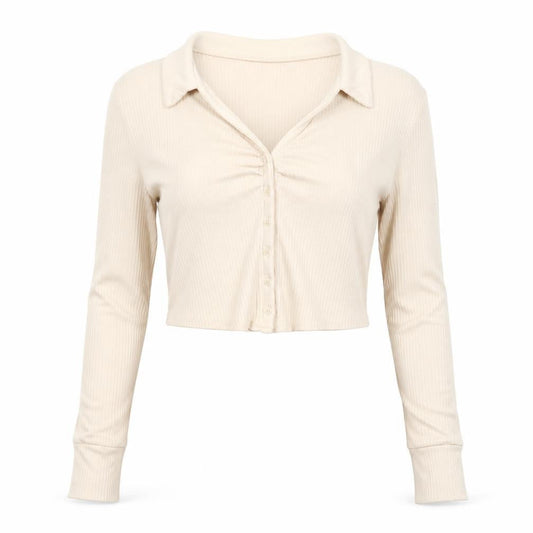 Out From Under Women's Beige XL Cropped Button-Up Top