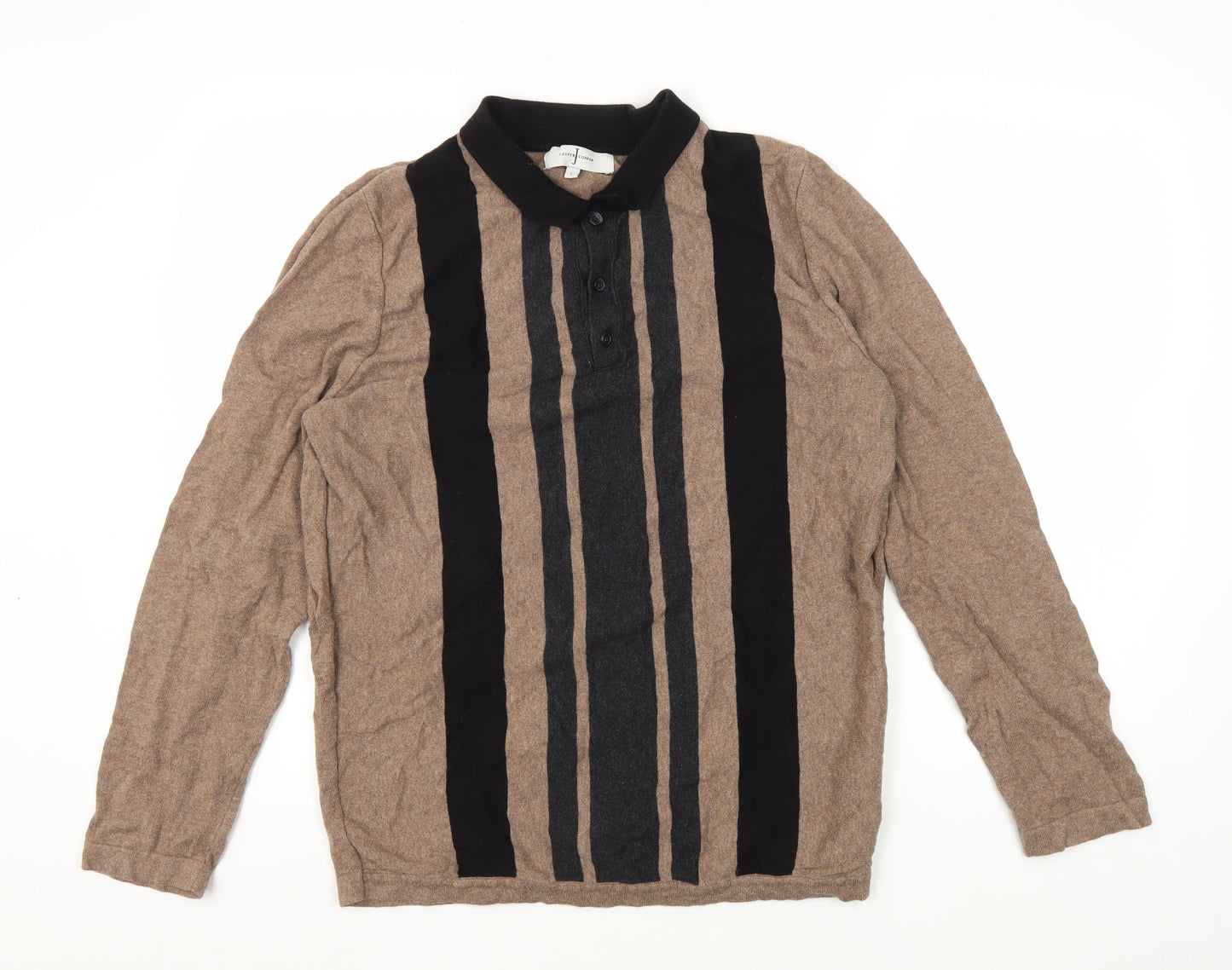 Jasper Conran Men's Brown Striped Henley Jumper L