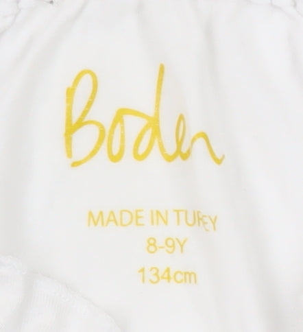 Boden Girls White Top, Size 8-9 Years, 3/4 Sleeve