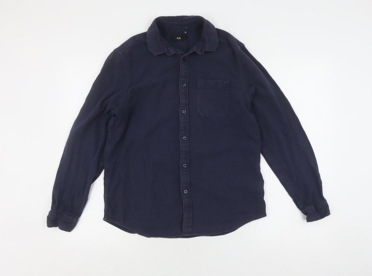 C&A Men's Blue Long Sleeve Button-Up Shirt M