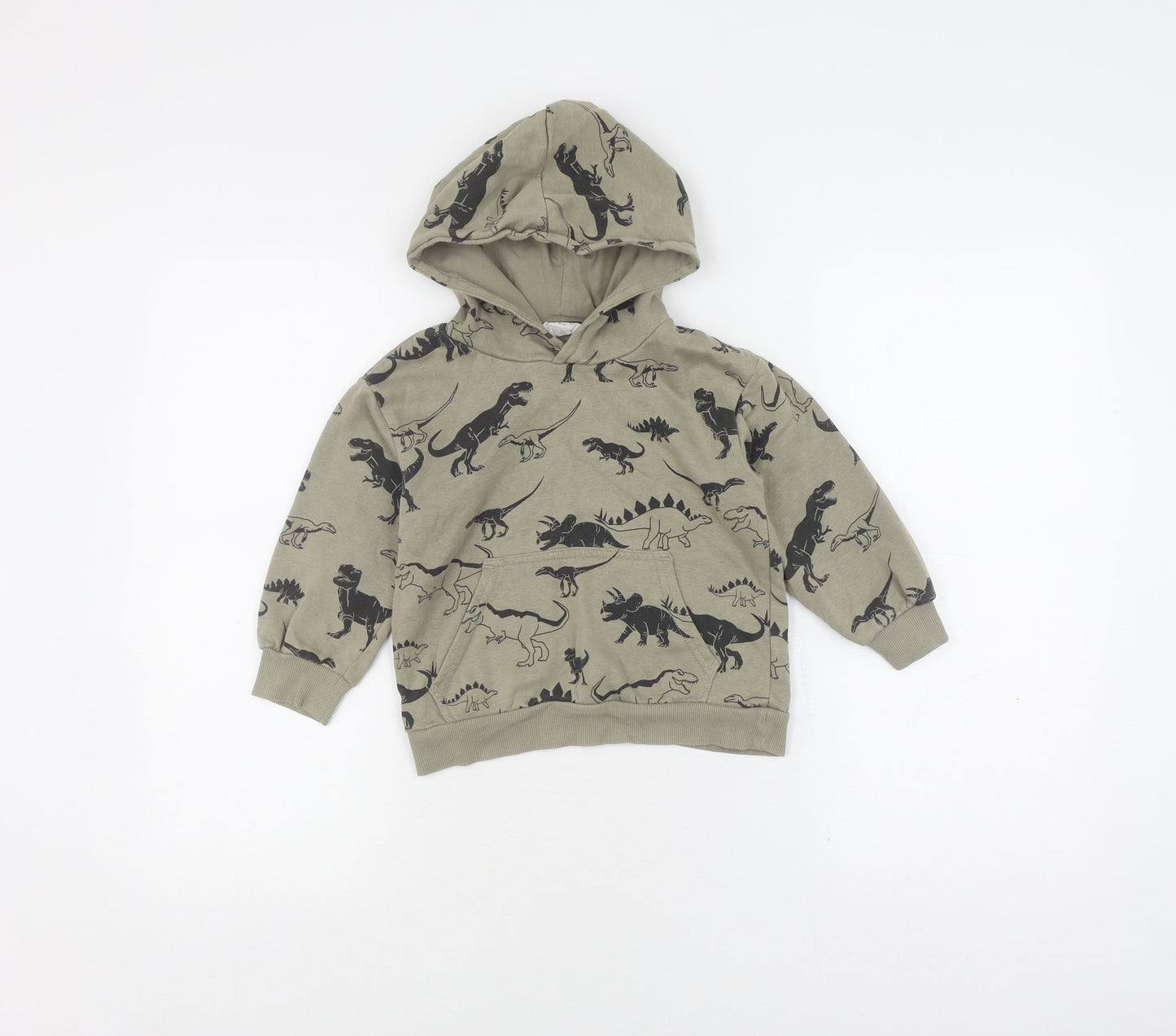 H&M Boys Green Dinosaur Print Pullover Hoodie, 4-5 Years