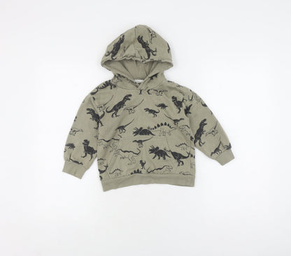 H&M Boys Green Dinosaur Print Pullover Hoodie, 4-5 Years