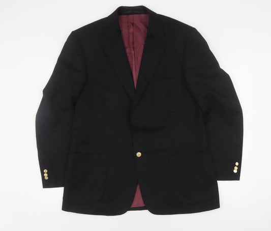 Pinstripe Men's Black Wool Blazer, Size 42, Regular Fit