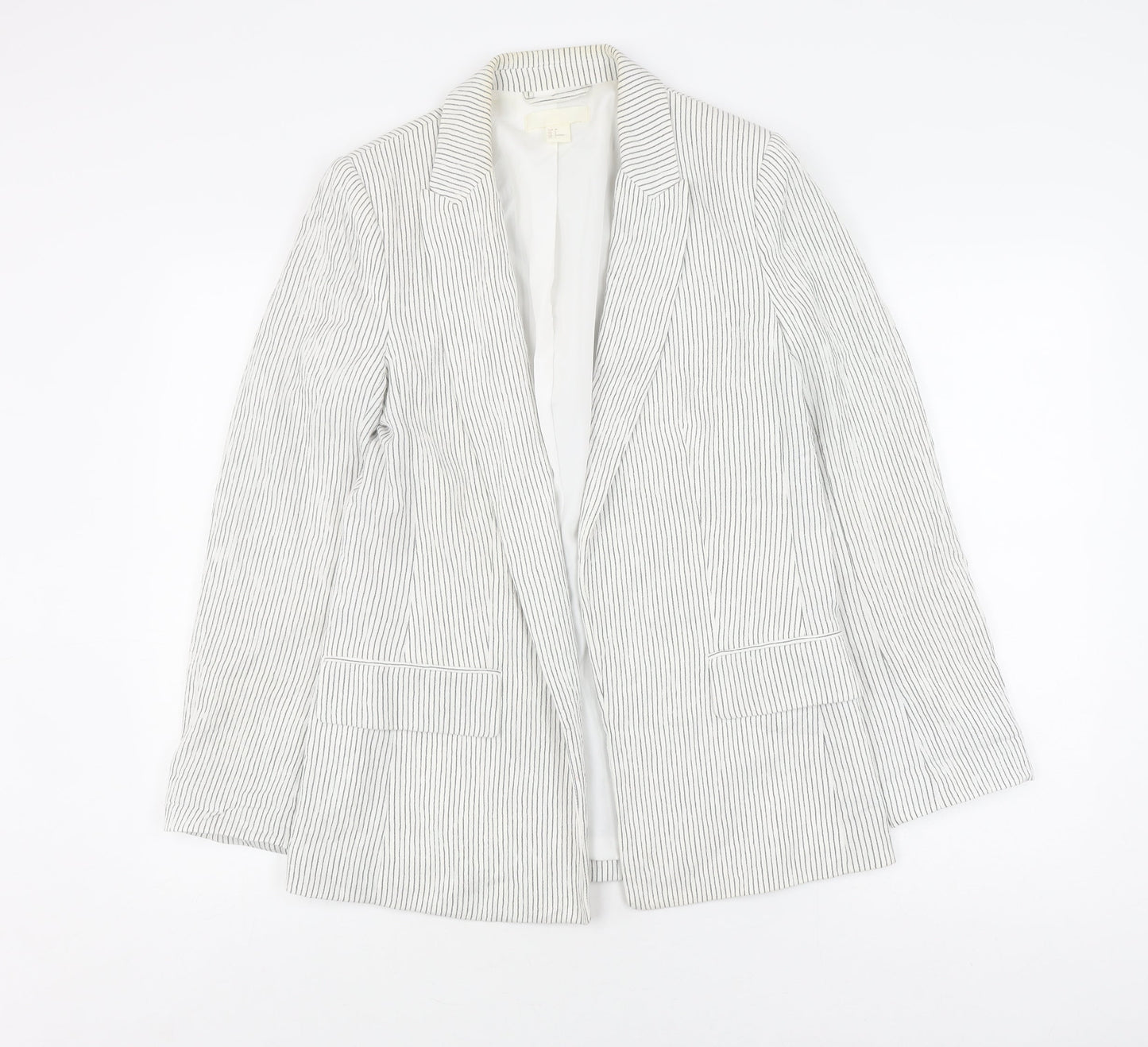 H&M Women's White Pinstripe Blazer Size 8, Casual Style