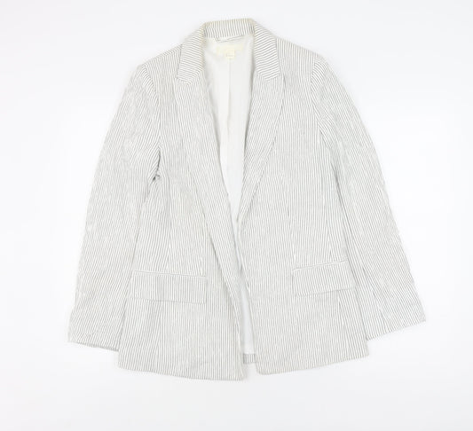 H&M Women's White Pinstripe Blazer Size 8, Casual Style